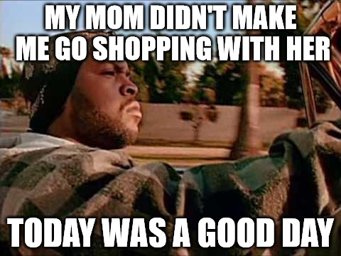 Today Was A Good Day Meme | MY MOM DIDN'T MAKE ME GO SHOPPING WITH HER; TODAY WAS A GOOD DAY | image tagged in memes,today was a good day | made w/ Imgflip meme maker