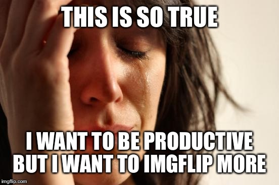 First World Problems Meme | THIS IS SO TRUE I WANT TO BE PRODUCTIVE BUT I WANT TO IMGFLIP MORE | image tagged in memes,first world problems | made w/ Imgflip meme maker