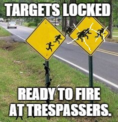 Immigrants Crossing | TARGETS LOCKED; READY TO FIRE AT TRESPASSERS. | image tagged in immigrants crossing,memes,crosshair | made w/ Imgflip meme maker