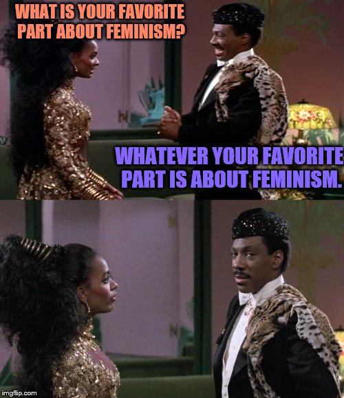 Whatever You Like | WHAT IS YOUR FAVORITE PART ABOUT FEMINISM? WHATEVER YOUR FAVORITE PART IS ABOUT FEMINISM. | image tagged in whatever you like | made w/ Imgflip meme maker