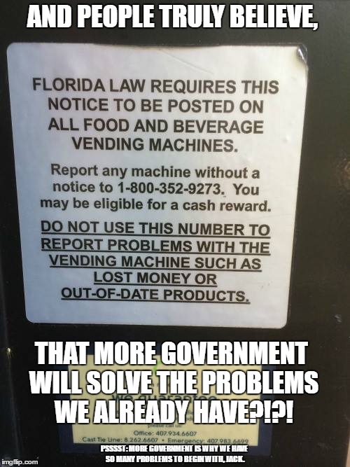 Sit, guberment, sit... | AND PEOPLE TRULY BELIEVE, THAT MORE GOVERNMENT WILL SOLVE THE PROBLEMS WE ALREADY HAVE?!?! PSSSST: MORE GOVERNMENT IS WHY WE HAVE SO MANY PROBLEMS TO BEGIN WITH, JACK. | image tagged in government,stupid people,florida,law | made w/ Imgflip meme maker
