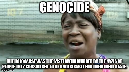 Ain't Nobody Got Time For That | GENOCIDE; THE HOLOCAUST WAS THE SYSTEMATIC MURDER BY THE NAZIS OF PEOPLE THEY CONSIDERED TO BE UNDESIRABLE FOR THEIR IDEAL STATE. | image tagged in memes,aint nobody got time for that | made w/ Imgflip meme maker