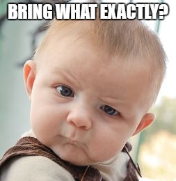 Skeptical Baby Meme | BRING WHAT EXACTLY? | image tagged in memes,skeptical baby | made w/ Imgflip meme maker
