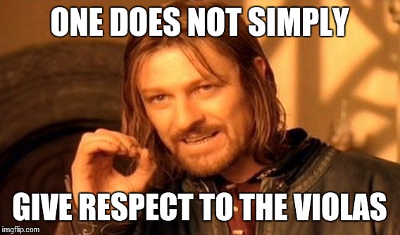 Respect to violas? | ONE DOES NOT SIMPLY; GIVE RESPECT TO THE VIOLAS | image tagged in memes,one does not simply,violas,viola,music,violin | made w/ Imgflip meme maker
