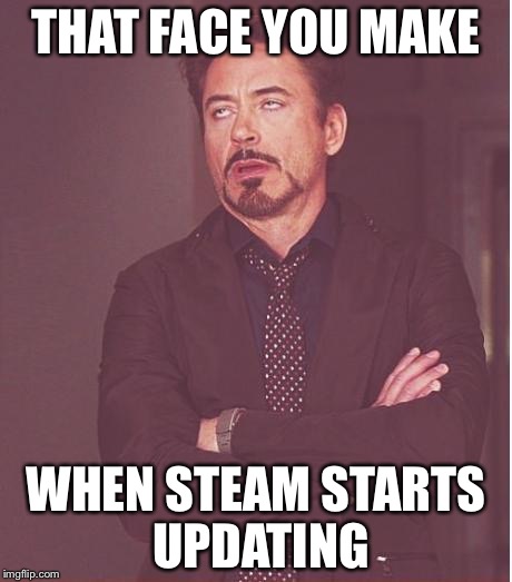 Face You Make Robert Downey Jr Meme | THAT FACE YOU MAKE; WHEN STEAM STARTS UPDATING | image tagged in memes,face you make robert downey jr | made w/ Imgflip meme maker
