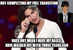 NOT COMPLETING MY FULL TRANSITION DOES NOT MEAN I HAVE MY BALLS, KRIS WALKED OFF WITH THOSE YEARS AGO | made w/ Imgflip meme maker