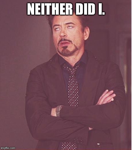 Face You Make Robert Downey Jr Meme | NEITHER DID I. | image tagged in memes,face you make robert downey jr | made w/ Imgflip meme maker