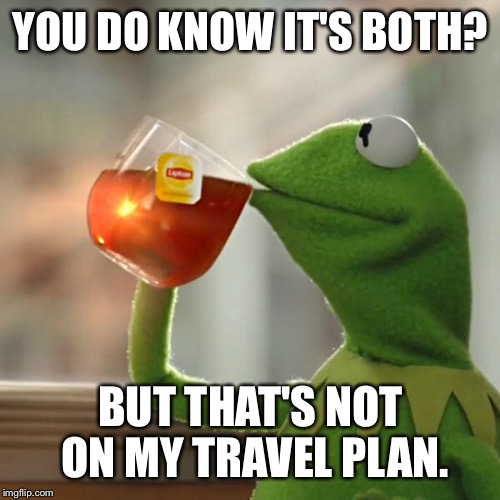 But That's None Of My Business Meme | YOU DO KNOW IT'S BOTH? BUT THAT'S NOT ON MY TRAVEL PLAN. | image tagged in memes,but thats none of my business,kermit the frog | made w/ Imgflip meme maker