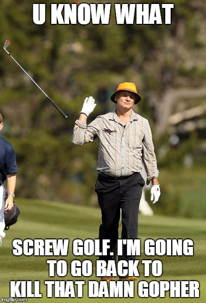 Bill Murray Golf Meme | U KNOW WHAT; SCREW GOLF. I'M GOING TO GO BACK TO KILL THAT DAMN GOPHER | image tagged in memes,bill murray golf | made w/ Imgflip meme maker