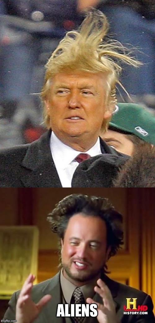 ALIENS | image tagged in donald trump,donald trumph hair,ancient aliens | made w/ Imgflip meme maker