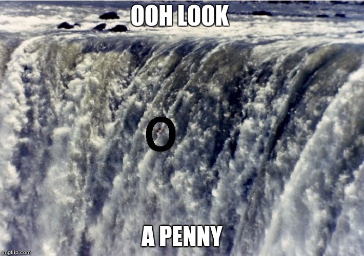 Sometimes people will go to extreme lengths for a coin. :) | OOH LOOK; A PENNY | image tagged in memes,niagara falls,genius | made w/ Imgflip meme maker