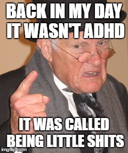 Back In My Day | BACK IN MY DAY IT WASN'T ADHD; IT WAS CALLED BEING LITTLE SHITS | image tagged in memes,back in my day | made w/ Imgflip meme maker