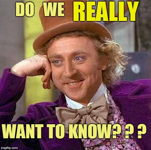 Creepy Condescending Wonka Meme | DO   WE WANT TO KNOW? ? ? REALLY | image tagged in memes,creepy condescending wonka | made w/ Imgflip meme maker