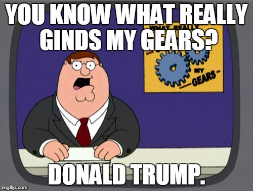 Peter Griffin News | YOU KNOW WHAT REALLY GINDS MY GEARS? DONALD TRUMP. | image tagged in memes,peter griffin news,donald trump | made w/ Imgflip meme maker
