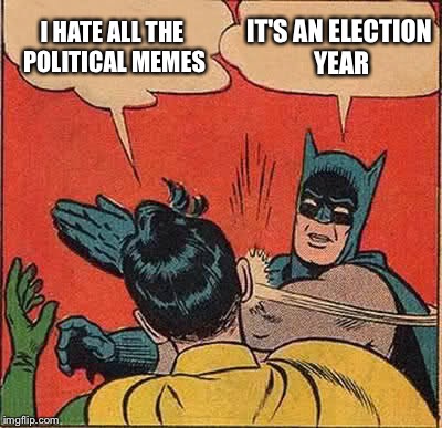 Batman Slapping Robin | I HATE ALL THE POLITICAL MEMES; IT'S AN ELECTION YEAR | image tagged in memes,batman slapping robin | made w/ Imgflip meme maker