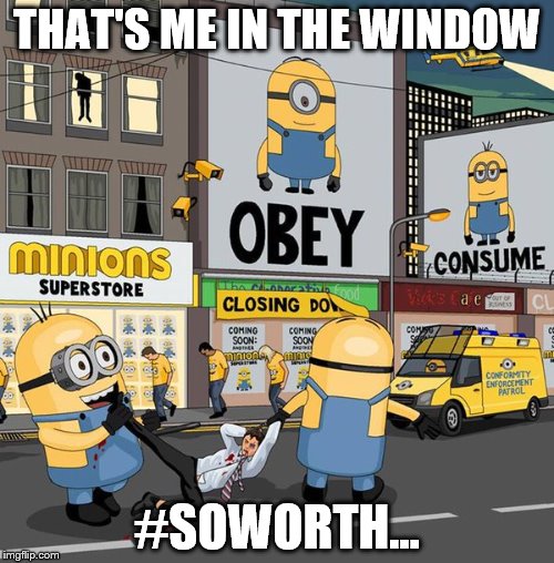THAT'S ME IN THE WINDOW; #SOWORTH... | image tagged in the world now | made w/ Imgflip meme maker