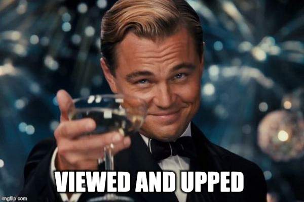 Leonardo Dicaprio Cheers Meme | VIEWED AND UPPED | image tagged in memes,leonardo dicaprio cheers | made w/ Imgflip meme maker