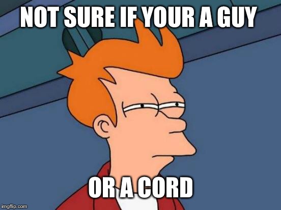 Futurama Fry Meme | NOT SURE IF YOUR A GUY OR A CORD | image tagged in memes,futurama fry | made w/ Imgflip meme maker