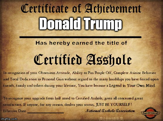 Certified butthole | Donald Trump | image tagged in certified butthole | made w/ Imgflip meme maker