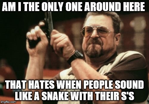 Am I The Only One Around Here Meme | AM I THE ONLY ONE AROUND HERE; THAT HATES WHEN PEOPLE SOUND LIKE A SNAKE WITH THEIR S'S | image tagged in memes,am i the only one around here | made w/ Imgflip meme maker