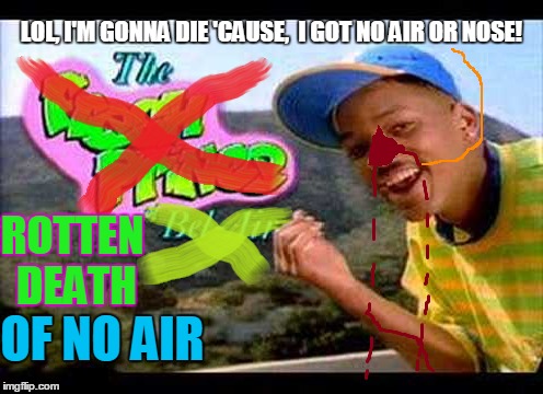 ROTTEN DEATH OF NO AIR LOL, I'M GONNA DIE 'CAUSE,  I GOT NO AIR OR NOSE! | made w/ Imgflip meme maker