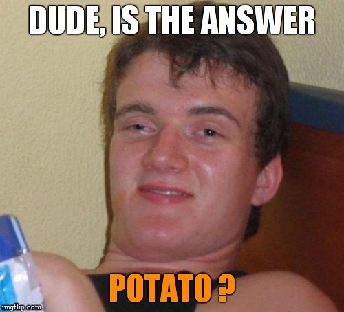 10 Guy Meme | DUDE, IS THE ANSWER POTATO ? | image tagged in memes,10 guy | made w/ Imgflip meme maker