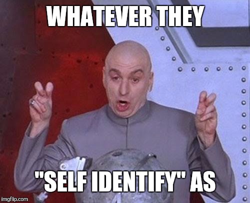 Dr Evil Laser Meme | WHATEVER THEY "SELF IDENTIFY" AS | image tagged in memes,dr evil laser | made w/ Imgflip meme maker