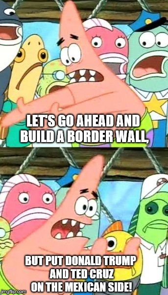 Put It Somewhere Else Patrick | LET'S GO AHEAD AND BUILD A BORDER WALL, BUT PUT DONALD TRUMP AND TED CRUZ ON THE MEXICAN SIDE! | image tagged in memes,put it somewhere else patrick | made w/ Imgflip meme maker