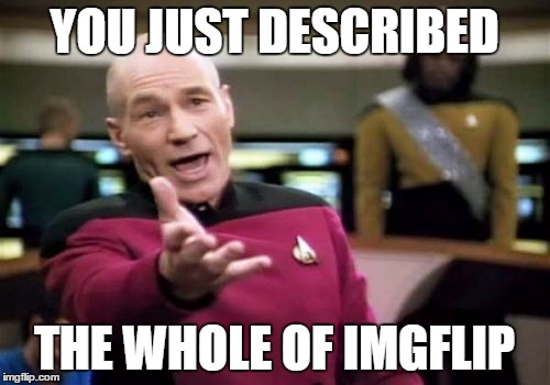 Picard Wtf Meme | YOU JUST DESCRIBED THE WHOLE OF IMGFLIP | image tagged in memes,picard wtf | made w/ Imgflip meme maker