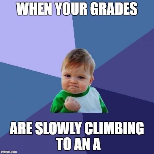 Success Kid Meme | WHEN YOUR GRADES; ARE SLOWLY CLIMBING TO AN A | image tagged in memes,success kid | made w/ Imgflip meme maker