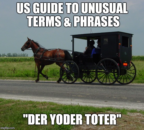 Yoder | US GUIDE TO UNUSUAL TERMS & PHRASES; "DER YODER TOTER" | image tagged in amish | made w/ Imgflip meme maker