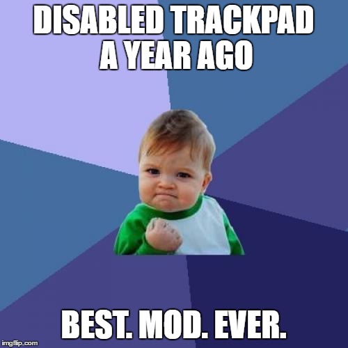 Success Kid Meme | DISABLED TRACKPAD A YEAR AGO BEST. MOD. EVER. | image tagged in memes,success kid | made w/ Imgflip meme maker