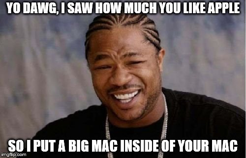 Yo Dawg Heard You Meme | YO DAWG, I SAW HOW MUCH YOU LIKE APPLE; SO I PUT A BIG MAC INSIDE OF YOUR MAC | image tagged in memes,yo dawg heard you | made w/ Imgflip meme maker