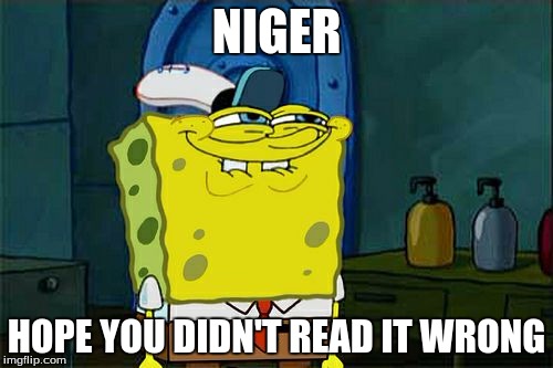 It's a country, so don't pronounce it wrong either. :D | NIGER; HOPE YOU DIDN'T READ IT WRONG | image tagged in memes,dont you squidward | made w/ Imgflip meme maker