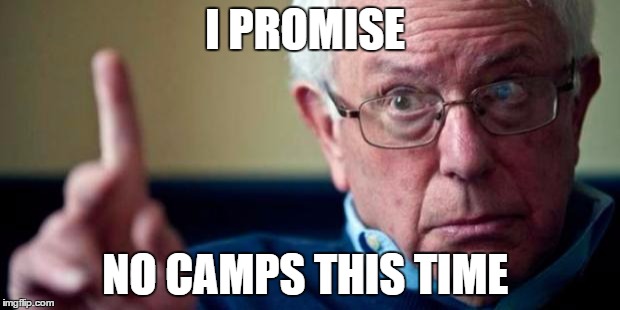 Bernie Sanders | I PROMISE; NO CAMPS THIS TIME | image tagged in bernie sanders | made w/ Imgflip meme maker