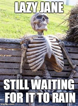 Waiting Skeleton Meme | LAZY JANE STILL WAITING FOR IT TO RAIN | image tagged in memes,waiting skeleton | made w/ Imgflip meme maker