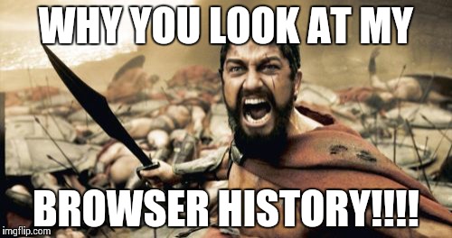 Sparta Leonidas | WHY YOU LOOK AT MY; BROWSER HISTORY!!!! | image tagged in memes,sparta leonidas | made w/ Imgflip meme maker