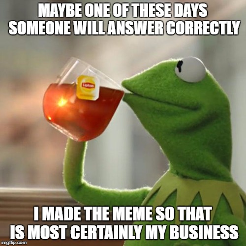 But That's None Of My Business Meme | MAYBE ONE OF THESE DAYS SOMEONE WILL ANSWER CORRECTLY I MADE THE MEME SO THAT IS MOST CERTAINLY MY BUSINESS | image tagged in memes,but thats none of my business,kermit the frog | made w/ Imgflip meme maker