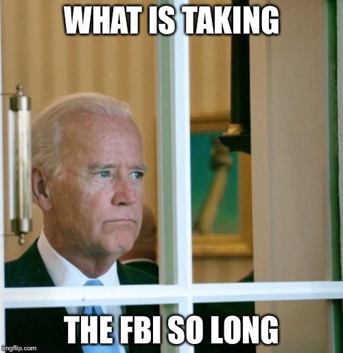 WHAT IS TAKING THE FBI SO LONG | image tagged in joe biden | made w/ Imgflip meme maker