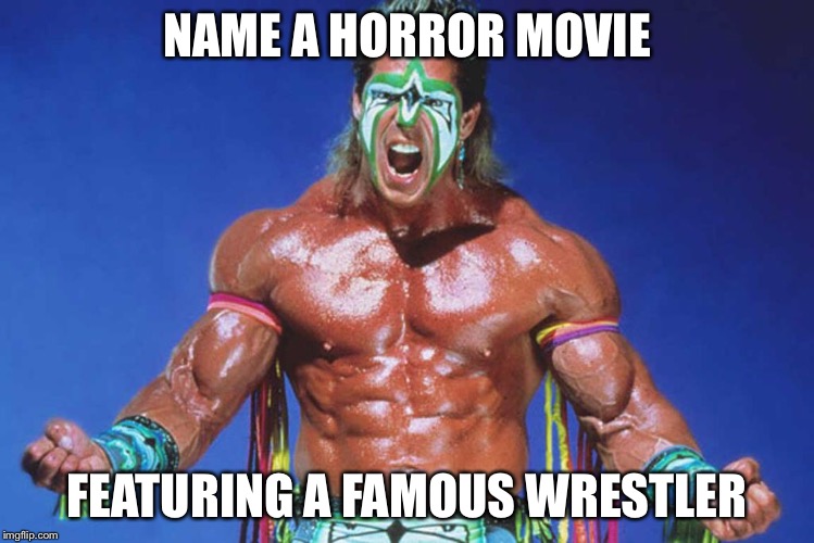 NAME A HORROR MOVIE; FEATURING A FAMOUS WRESTLER | image tagged in wrestling,horror,movies | made w/ Imgflip meme maker