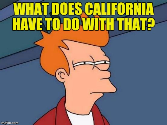 Futurama Fry Meme | WHAT DOES CALIFORNIA HAVE TO DO WITH THAT? | image tagged in memes,futurama fry | made w/ Imgflip meme maker