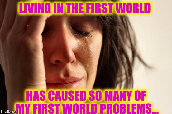 First World Problems Meme | LIVING IN THE FIRST WORLD; HAS CAUSED SO MANY OF MY FIRST WORLD PROBLEMS... | image tagged in memes,first world problems | made w/ Imgflip meme maker