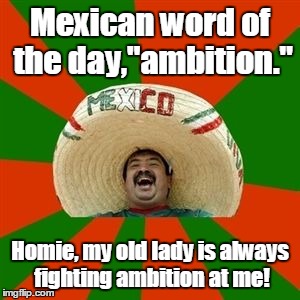 succesful mexican | Mexican word of the day,"ambition."; Homie, my old lady is always fighting ambition at me! | image tagged in succesful mexican | made w/ Imgflip meme maker