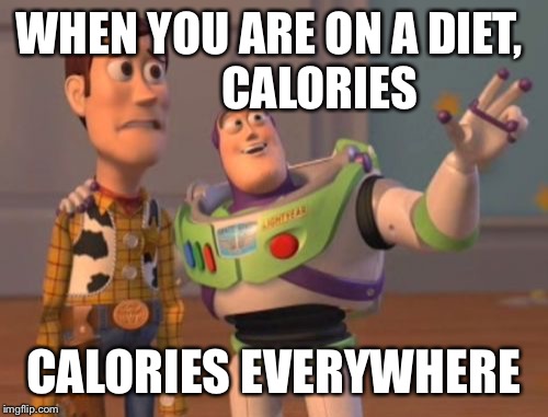 X, X Everywhere | WHEN YOU ARE ON A DIET,
          CALORIES; CALORIES EVERYWHERE | image tagged in memes,x x everywhere | made w/ Imgflip meme maker
