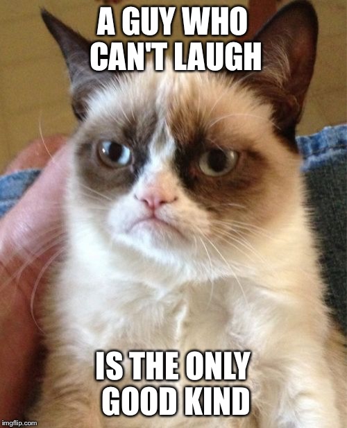 Grumpy Cat Meme | A GUY WHO CAN'T LAUGH IS THE ONLY GOOD KIND | image tagged in memes,grumpy cat | made w/ Imgflip meme maker