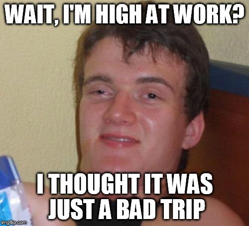 10 Guy Meme | WAIT, I'M HIGH AT WORK? I THOUGHT IT WAS JUST A BAD TRIP | image tagged in memes,10 guy | made w/ Imgflip meme maker