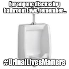 Bathroom laws gone wild! | For anyone discussing bathroom laws, remember... #UrinalLivesMatters | image tagged in memes,bathroom | made w/ Imgflip meme maker