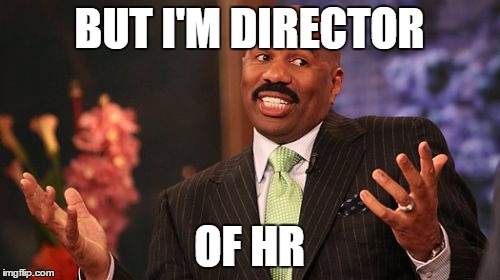 Steve Harvey Meme | BUT I'M DIRECTOR OF HR | image tagged in memes,steve harvey | made w/ Imgflip meme maker