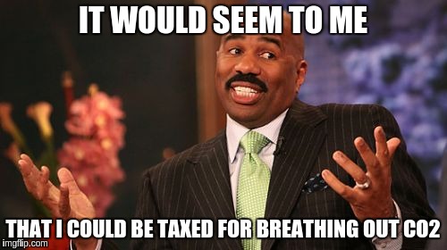 Steve Harvey Meme | IT WOULD SEEM TO ME THAT I COULD BE TAXED FOR BREATHING OUT CO2 | image tagged in memes,steve harvey | made w/ Imgflip meme maker