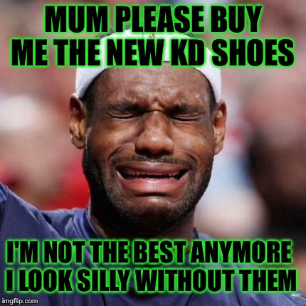 LEBRON JAMES | MUM PLEASE BUY ME THE NEW KD SHOES; I'M NOT THE BEST ANYMORE I LOOK SILLY WITHOUT THEM | image tagged in lebron james | made w/ Imgflip meme maker